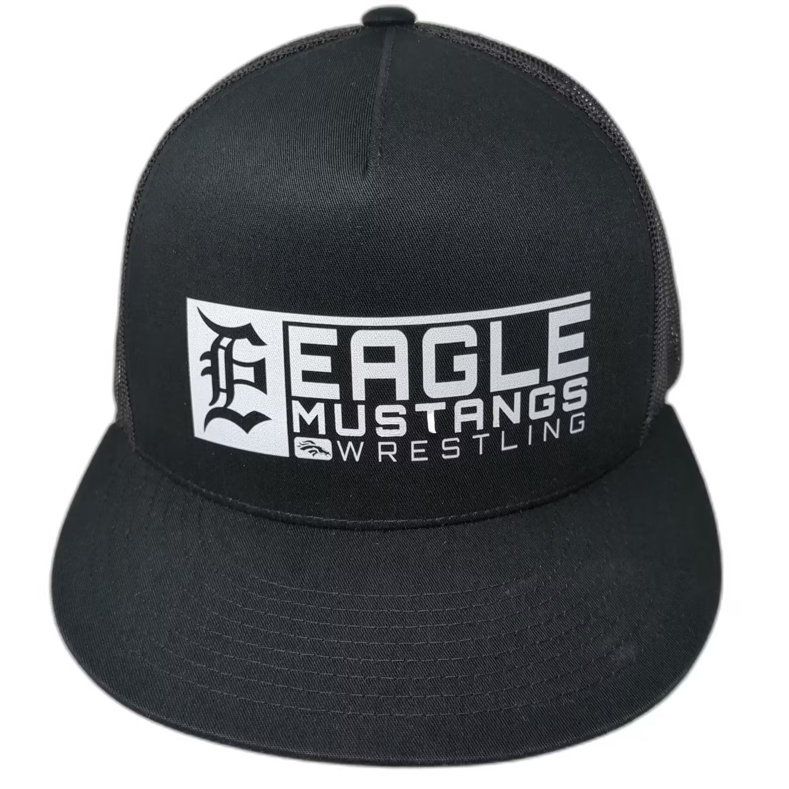 Yupoong Eagle Mustangs Wrestling Trucker Hat Black One Size Adjustable Mesh Hat